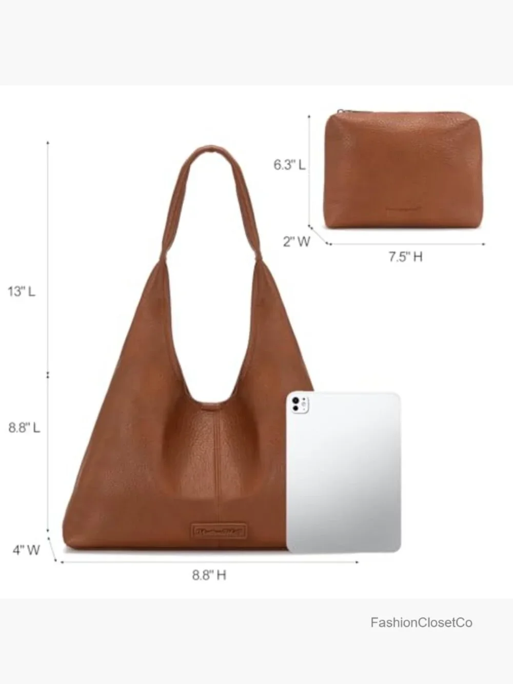 Slouchy Soft Hobo Shoulder Bag with Pouch Magnetic Closure